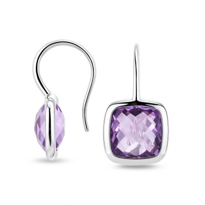 Boucles d'oreilles Améthyste Coussin 8x8mm Or Blanc 750