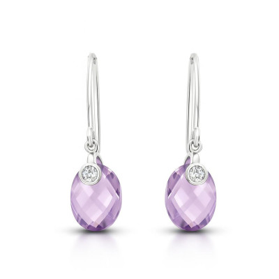 Boucles d'oreilles Améthyste Dome 9x7mm Or Blanc 750 