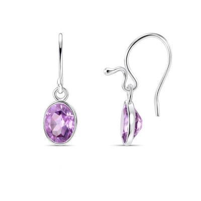 Boucles d'oreilles Améthyste pendantes pierres ovales 8x6mm
