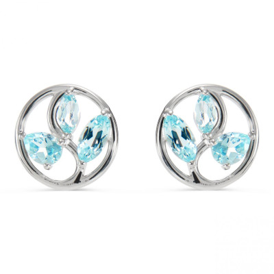 Boucles d'oreilles Arbre de Vie Argent et Topaze bleue traitée