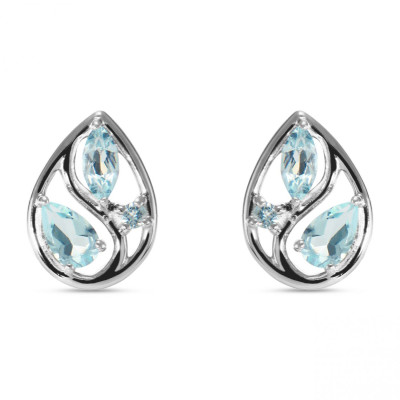 Boucles d'oreilles Arbre de Vie Argent et Topaze bleue traitée