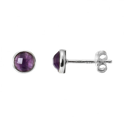 Boucles d'oreilles Argent 925  Améthyste Ronde facettée 5mm