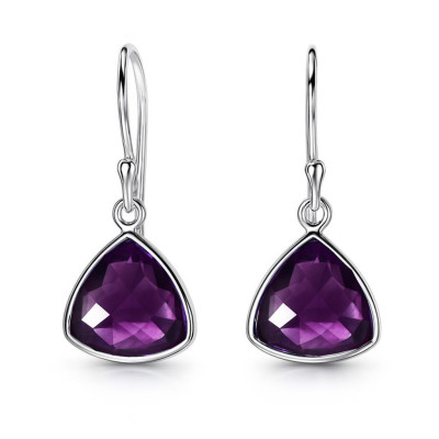 Boucles d'oreilles Argent 925 Améthyste  Triangulaire 10x10mm