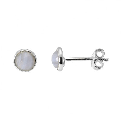 Boucles d'oreilles Argent 925 Calcédoine Bleue Ronde facettée 5mm