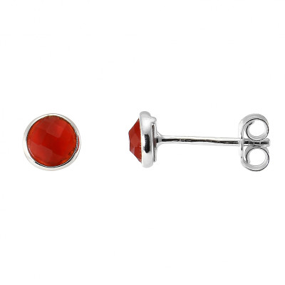 Boucles d'oreilles Argent 925 Cornaline Ronde facettée 5mm