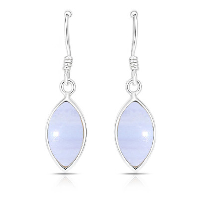 Boucles d'oreilles Argent 925 et Calcédoine  Navette 14x7mm