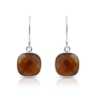 Boucles d'oreilles Argent 925 et Oeil de Tigre Coussin 10x10mm