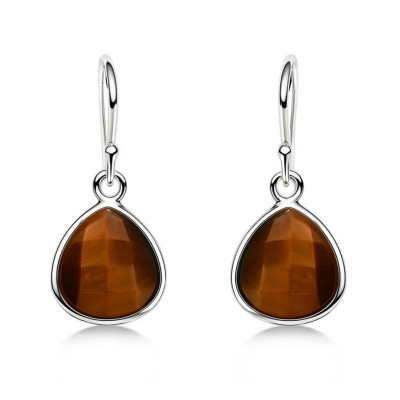 Boucles d'oreilles Argent 925 et Oeil de Tigre Triangulaire 10x10mm