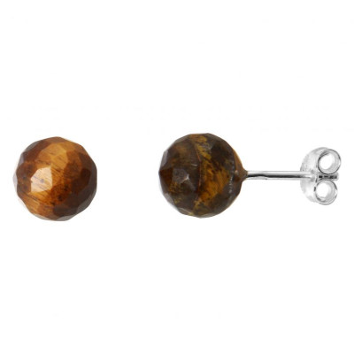 Boucles d'oreilles Argent 925 Oeil de tigre Boules Facettées 8mm
