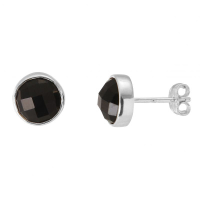 Boucles d'oreilles Argent 925 Onyx Rond facetté 7mm