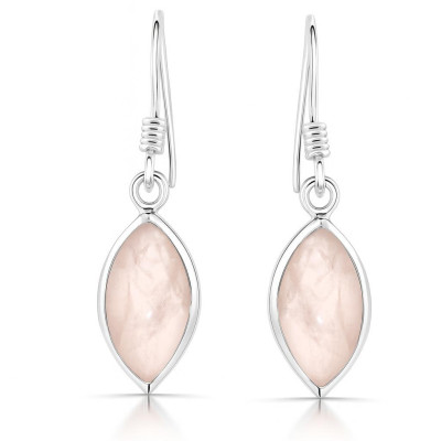 Boucles d'oreilles Argent 925 Quartz rose  Navette 14x7mm