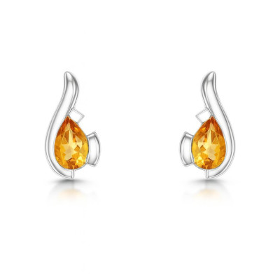 Boucles d'oreilles Argent 925 Rhodié et Citrine Poire 6x4mm 