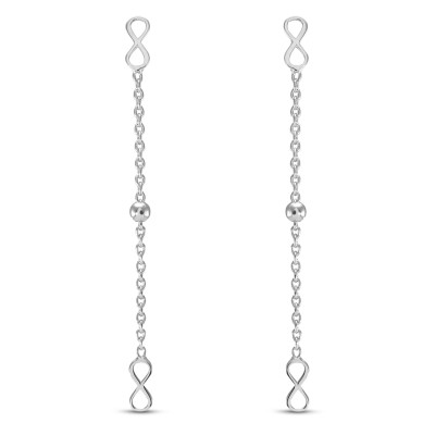 Boucles d'oreilles Argent 925<br>Motifs boules et infinis<br>Longueur : 4.7cm