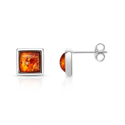 Boucles d'oreilles Argent  Ambre Carré 6mm