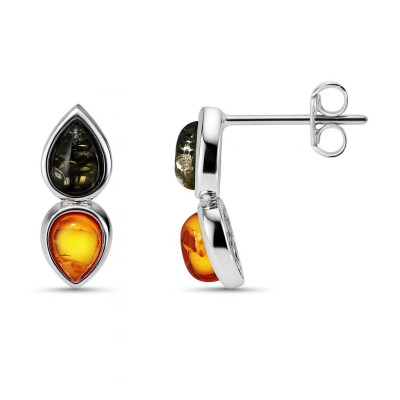 Boucles d'oreilles Argent Ambre Cognac et Vert