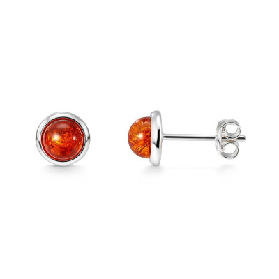 Boucles d'oreilles Argent  Ambre Demi Pierres 6mm
