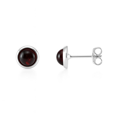 Boucles d'oreilles Argent  Ambre Foncé Demi Pierres