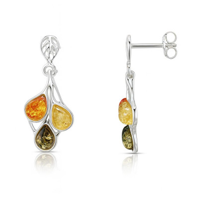 Boucles d'oreilles Argent  Ambre Multicolore