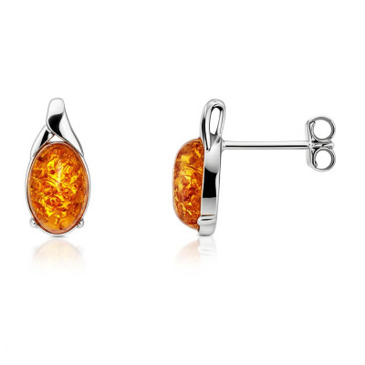 Boucles d'oreilles Argent  Ambre Ovale 10x6mm