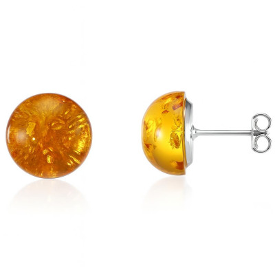 Boucles d'oreilles Argent Ambre Rond 11mm