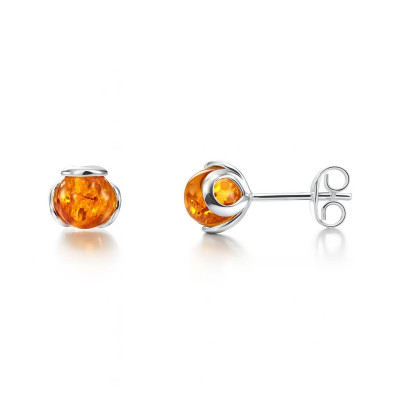 Boucles d'oreilles Argent  Ambre Rond 5.5mm