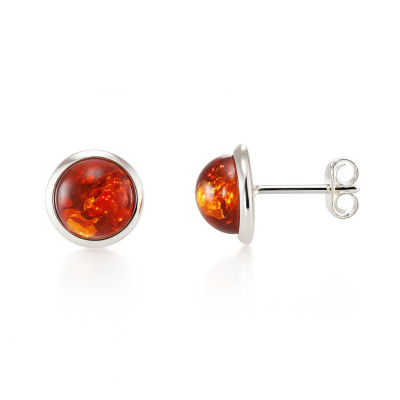 Boucles d'oreilles Argent  Ambre Rond 8mm