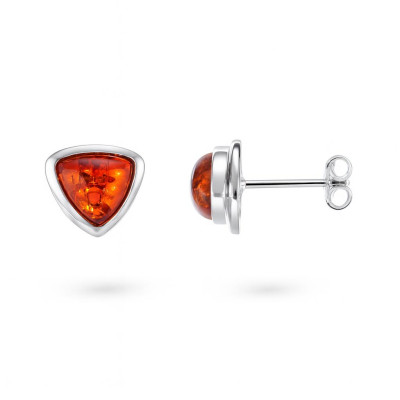 Boucles d'oreilles Argent  Ambre Triangulaire 8mm