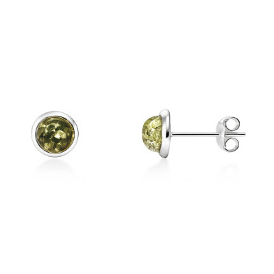 Boucles d'oreilles Argent  Ambre Vert 6mm