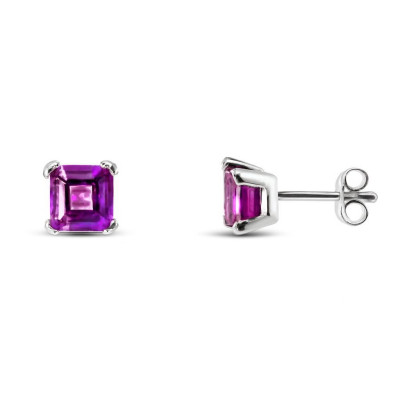 Boucles d'oreilles Argent  Améthyste carrée 6mm 