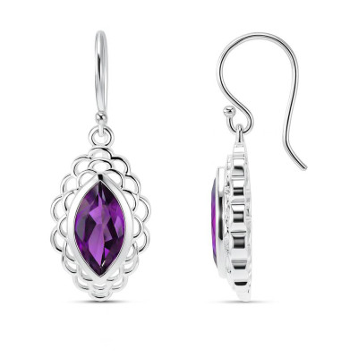 Boucles d'oreilles Argent Améthyste Navette 12x6mm