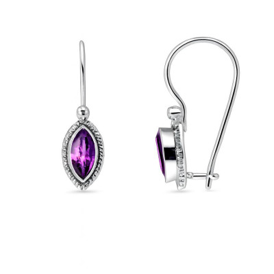 Boucles d'oreilles Argent Améthyste Navette 7x3mm