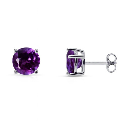 Boucles d'oreilles Argent Améthyste ronde 8mm