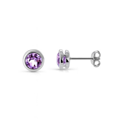 Boucles d'oreilles Argent  Améthyste  serti clos 5mm