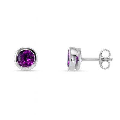 Boucles d'oreilles Argent  Améthyste serti clos 6mm