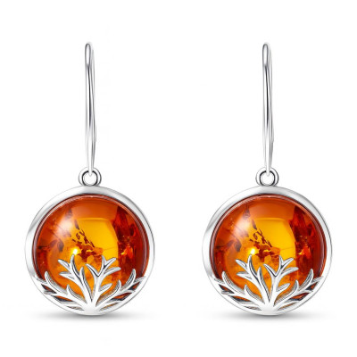 Boucles d'oreilles Argent Arbre de Vie et Ambre