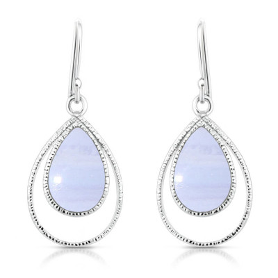 Boucles d'oreilles Argent Calcédoine Poire 13x9mm