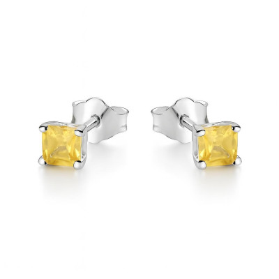 Boucles d'oreilles Argent  Citrine Carrée 4mm