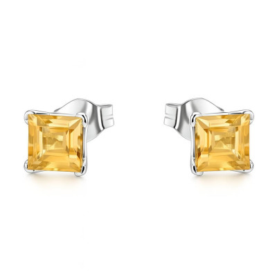 Boucles d'oreilles Argent  Citrine Carrée 6mm
