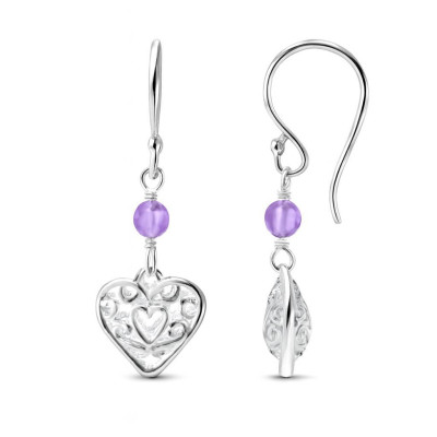 Boucles d'oreilles Argent Coeur et Améthyste 3mm