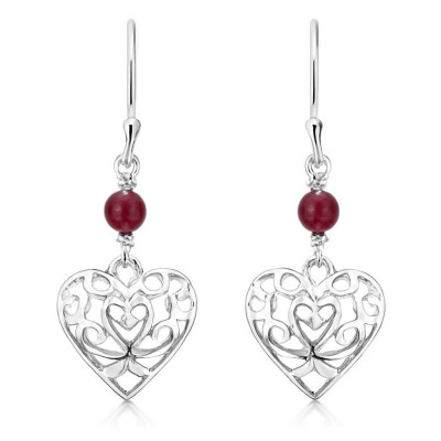 Boucles d'oreilles Argent Coeur et Grenat 3mm