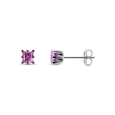 Boucles d'oreilles Argent et Améthyste carrée 4mm