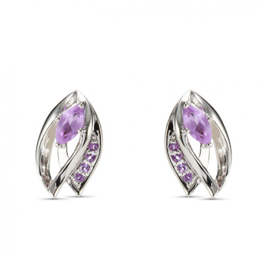 Boucles d'oreilles Argent et Améthyste Navette