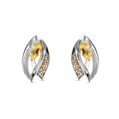 Boucles d'oreilles Argent et Citrine Navette
