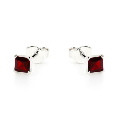 Boucles d'oreilles Argent Grenat Carré 4mm