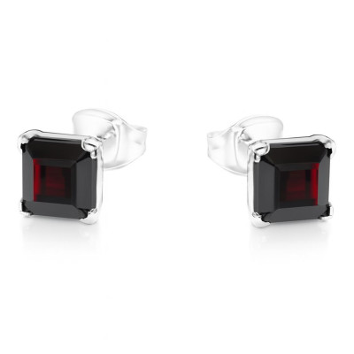 Boucles d'oreilles Argent  Grenat Carré 6mm