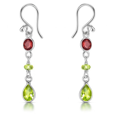Boucles d'oreilles Argent Grenat et Péridot