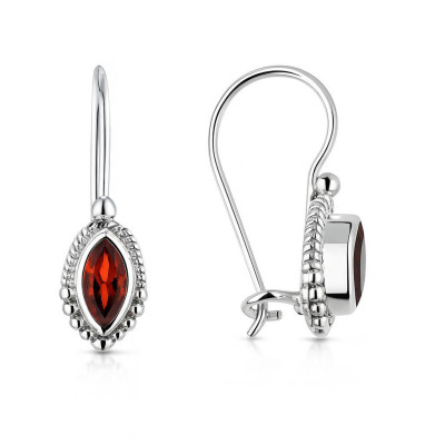 Boucles d'oreilles Argent Grenat Navette 7x3mm