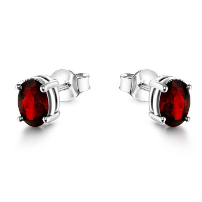 Boucles d'oreilles Argent  Grenat Ovale 7x5mm