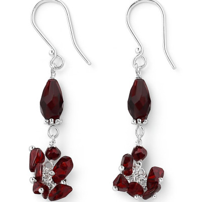 Boucles d'oreilles Argent  Grenat Pendantes (5cm)