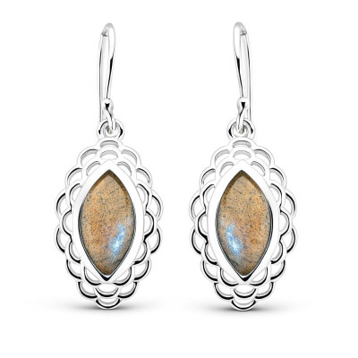 Boucles d'oreilles Argent Labradorite Navette 12x6mm